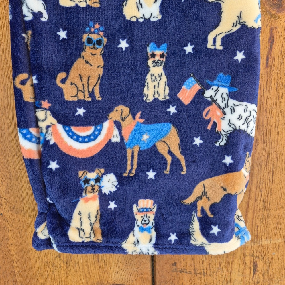RJ Home Patriotic Dogs Plush Flannel Throw Blanket Navy Blue 50x70 4th of July - Picture 7 of 7